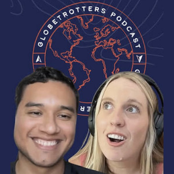 Kathleen Hall recording her episode with the Globetrotters Podcast host