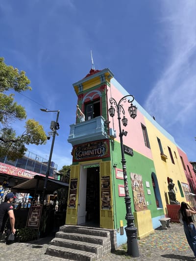 The brightly painted houses of Caminito in the La Boca barrio of Buenos Aires, Argentina.
