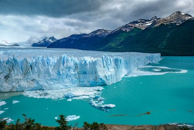 The Perito Moreno glacier meets turquoise water in Los Glaciares National Park, Argentine Patagonia.