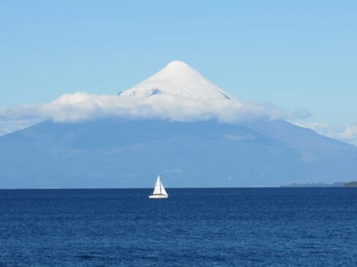 A sailboat on Lake Llanquihue at Puerto Varas, Chile.
