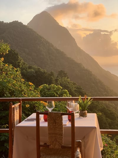 A single Piton peak glows at golden hour, St. Lucia.