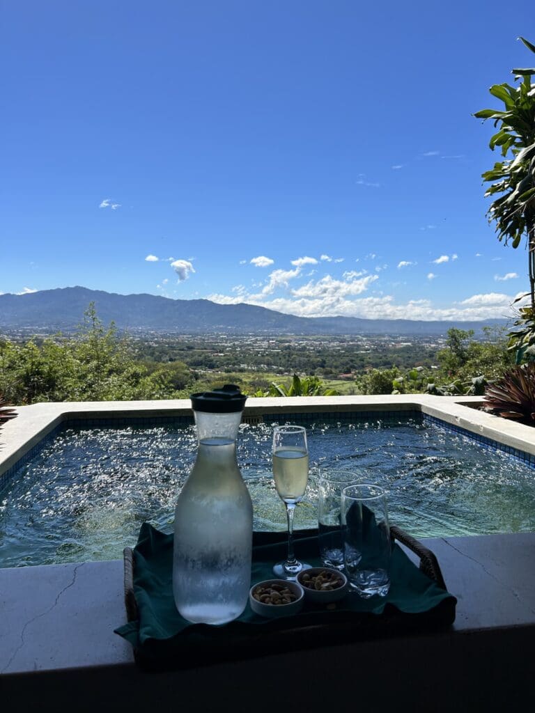 Spa jacuzzi with Central Valley view at Xandari Resort San Jose Costa Rica