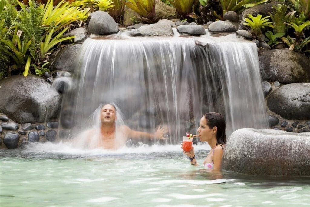 Hot spring waterfall pool at Arenal Springs Resort in La Fortuna Costa Rica